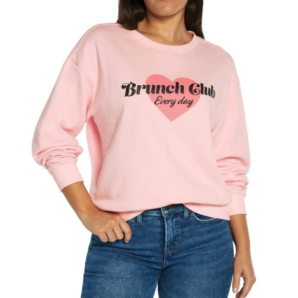 Wildfox Graphic Crewneck "Brunch Club Everyday" pink Sweatshirt size L NWT - Picture 8 of 9